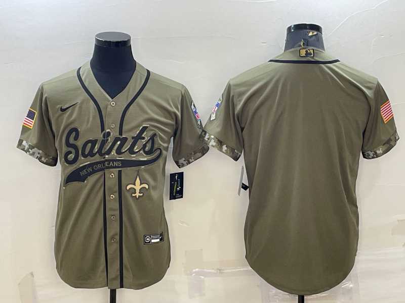 Mens New Orleans Saints Blank Olive Salute to Service Cool Base Stitched Baseball Jersey->new orleans saints->NFL Jersey
